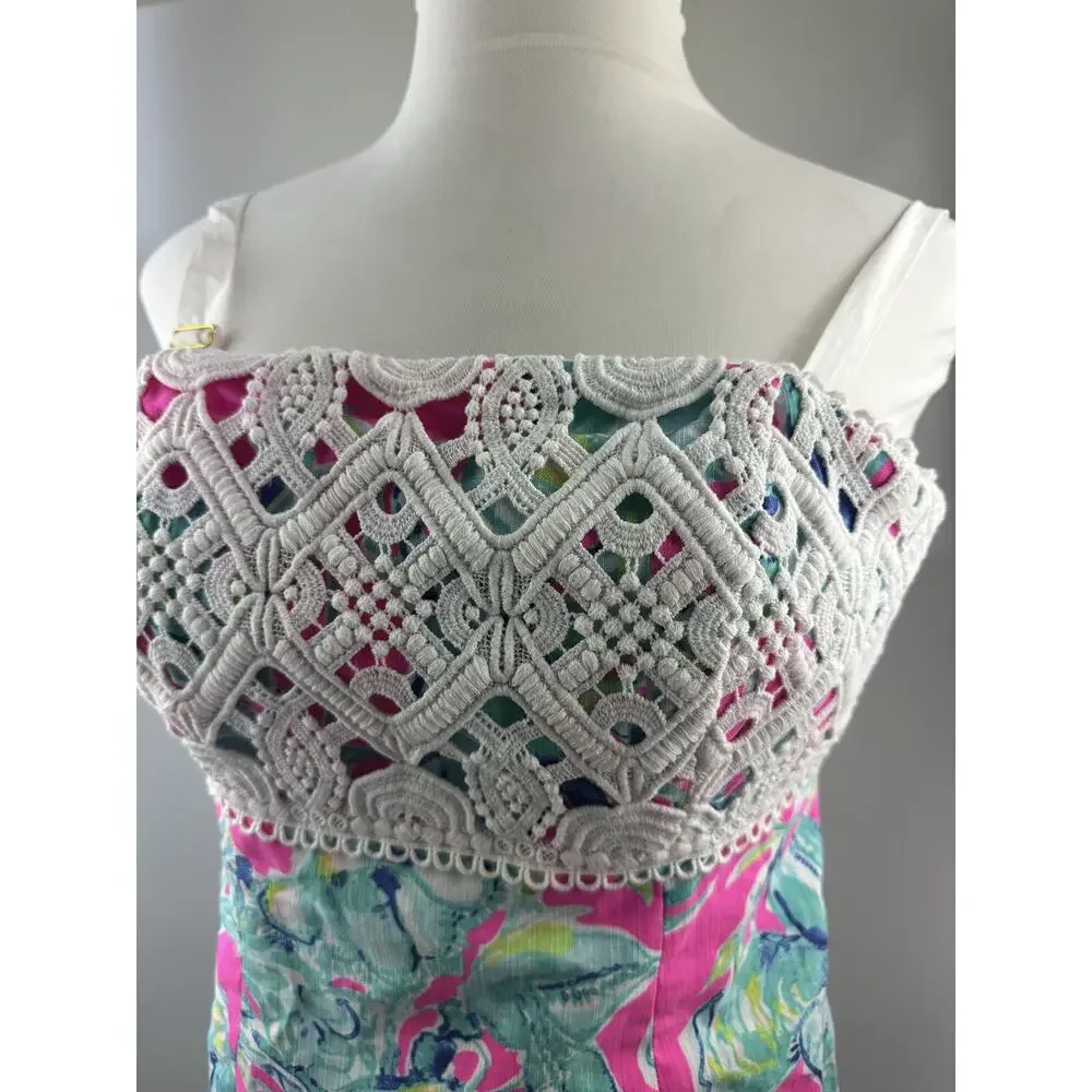 Lilly Pulitzer Brynn Strapless Dress Lobsters In Love Razz Crochet Shift Size 8 - Picture 6 of 16